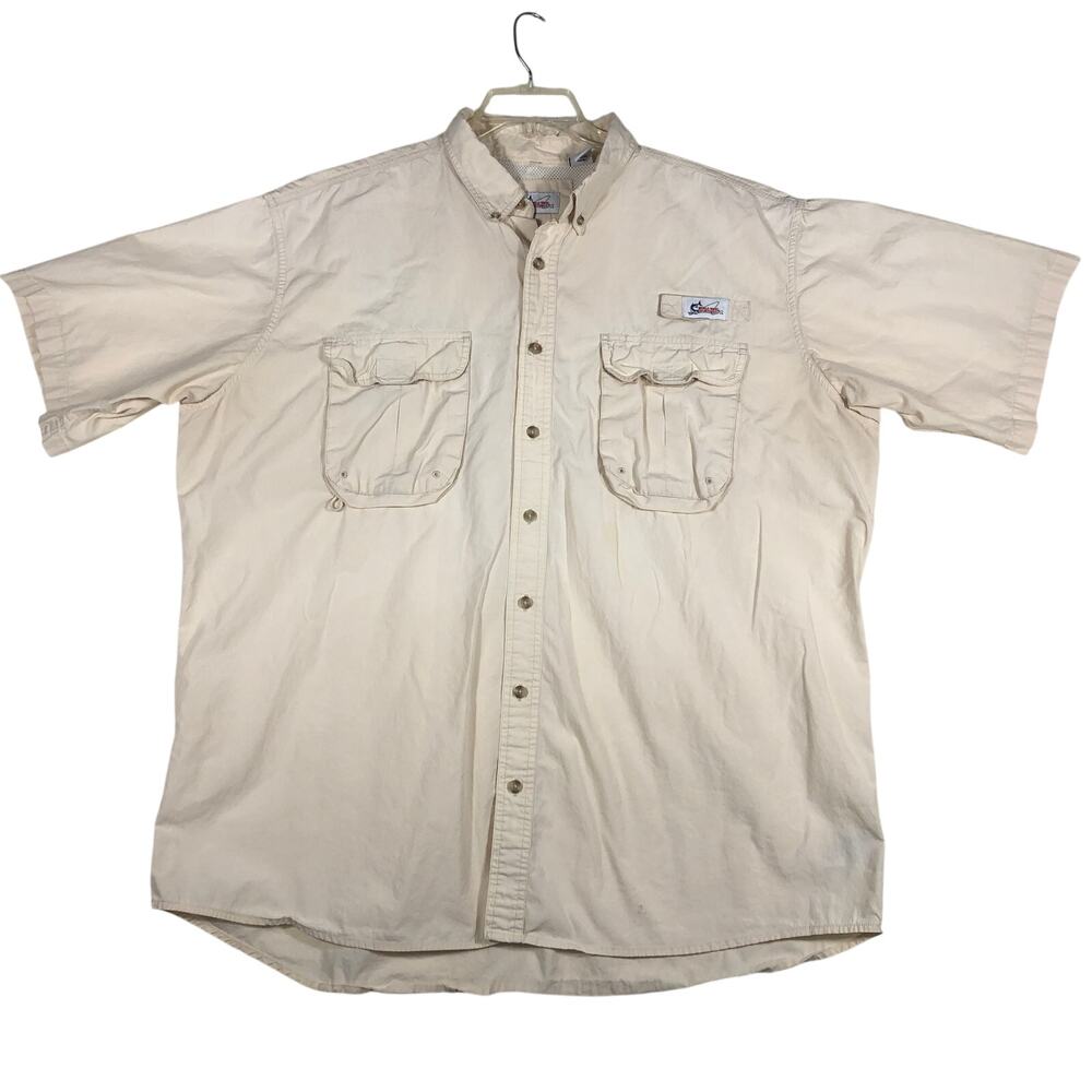 Worldwide Sportsman Button Up Vented Fishing Shirt Off White Mens Size 2XLT
